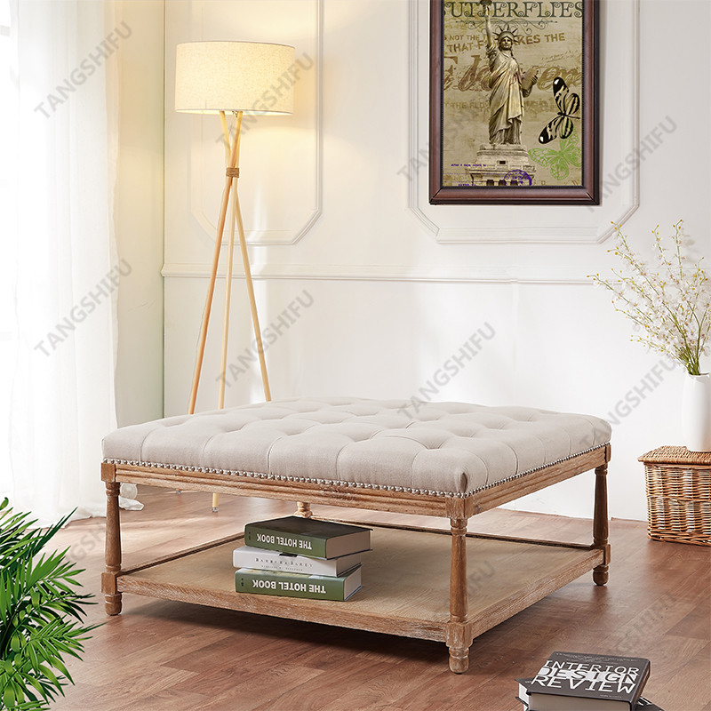 TSF-9329-Beige Square Ottoman